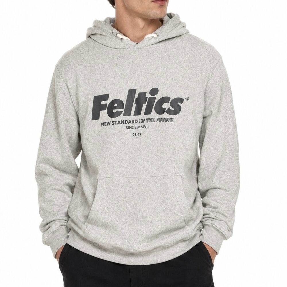 Feltics Gray Logo Hoodie Sweatshirt Korean Streetwear Pullover Medium Skater